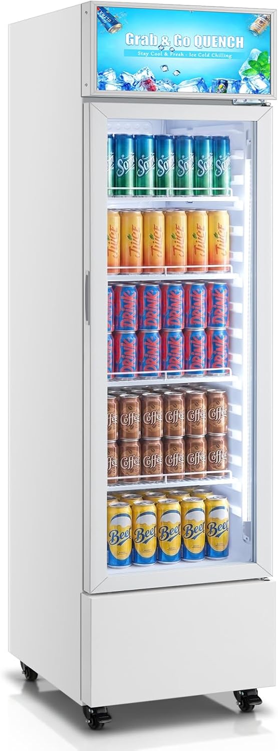 FOHERE 8.5 Cu.Ft Commercial Beverage Refrigerator, 240L Glass Door Cooler