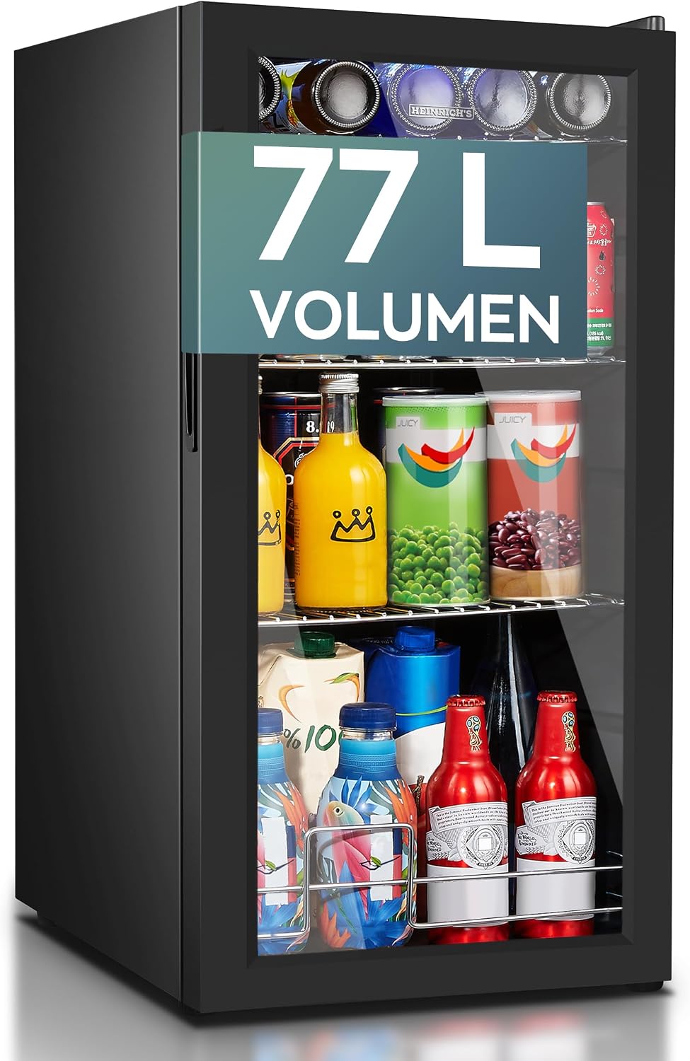 Heinrich´s Getränkekühlschrank, Mini Kühlschrank mit Glastür kompakt und leise: 40dB, (74Liter/3Ablagen/40db), LED-Innenraumbeleuchtung, bis18