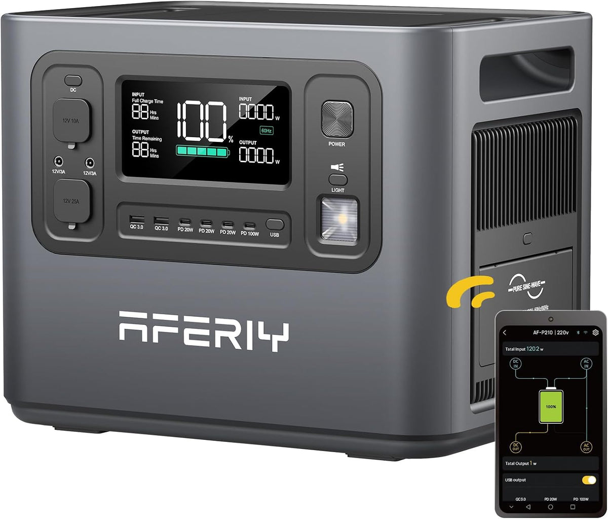 AFERIY Tragbare Powerstation 2400W mit 2048Wh Lifepo4 P210(4800W Peak)