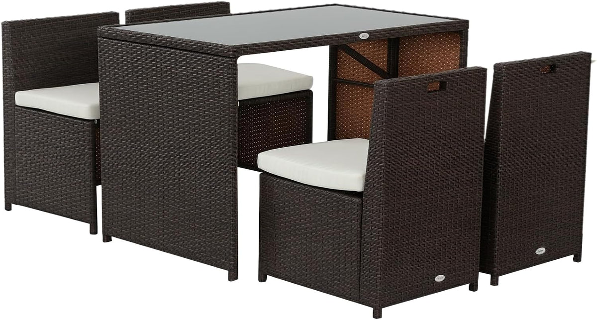 Outsunny 5-teiliges Polyrattan Gartenmöbel-Set für 4 Personen Braun+Khaki