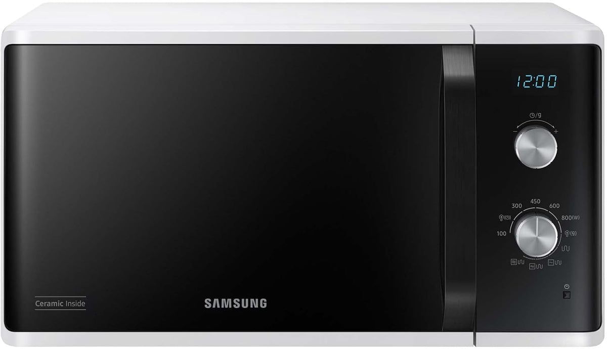 Samsung MG23K3614AW/EG Mikrowelle mit Grill / 23 Liter Garraum / 800 W/Großes Grillelement für gleichmäßige Bräunung/Kratzfester