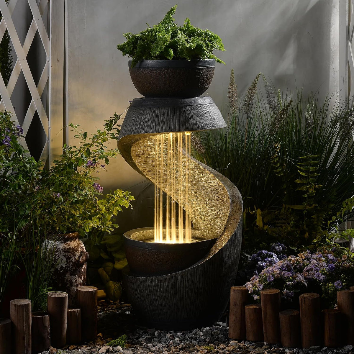 Bumilgar Gartenbrunnen Brunnen Zierbrunnen Zimmerbrunnen Brunnen Springbrunnen mit LED-Licht Wasserfall Wasserspiel für Garten, 82 cm, Balkon