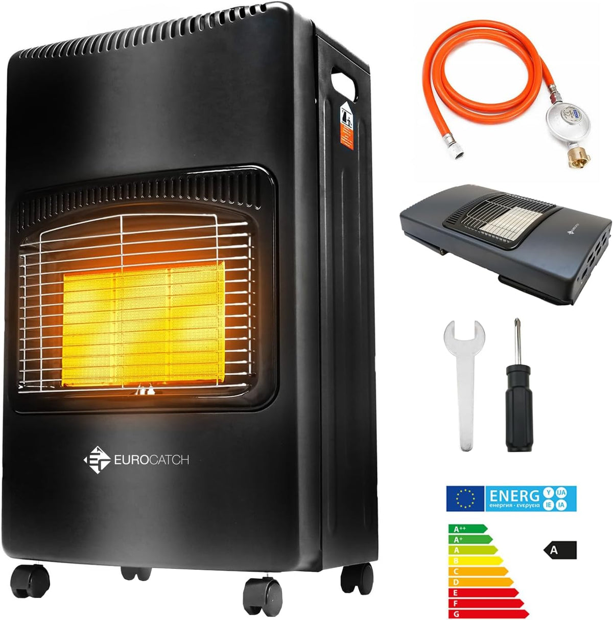 Gasherd, 4200W, Mobiler Ofen Inkl. Schlauch und Druckregler, Mobile Gasheizung mit Keramische Heizplatte, Schwarz