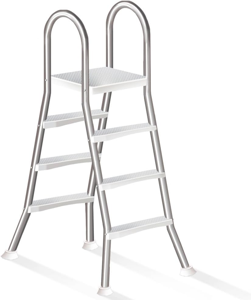 4 Stufige Poolleiter Edelstahl, Pool Treppe, Poolleiter 132 cm Poolhöhe, Schwimmbadleiter Poolleitern 250 kg Tragkraft, Pooltreppe für Aufstellpool