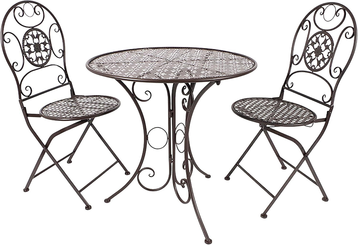 Kobolo Metalltischset Gartentischset Tisch und Zwei Stühle aus Braun