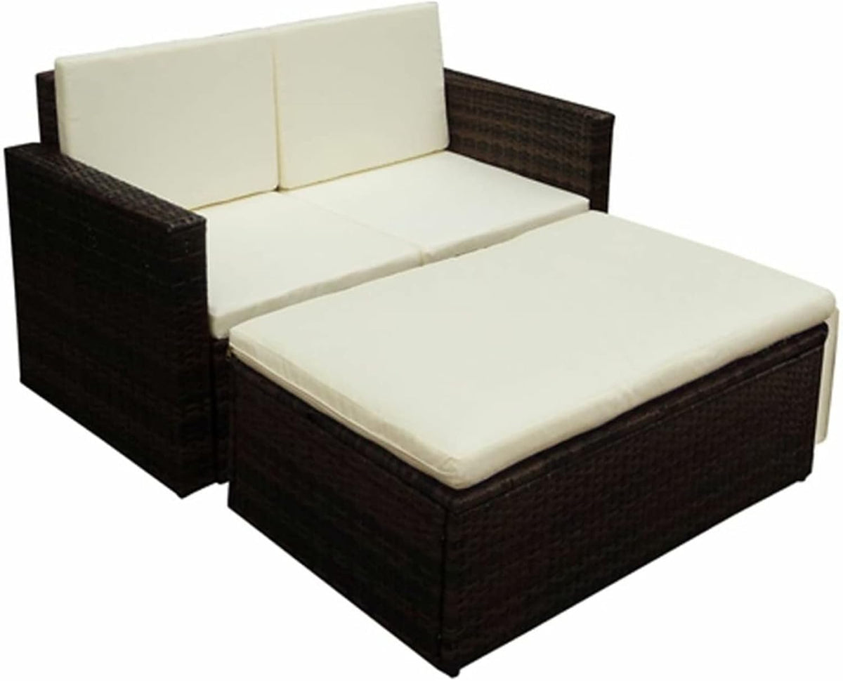 Festnight Balkonmöbel Keiner Balkon Sofa mit Hocker Gartensofa 2 Sitzer Balkonlounge Rattan Gartenlounge Lounge Outdoor Sofa Gartenmöbel Set Klein