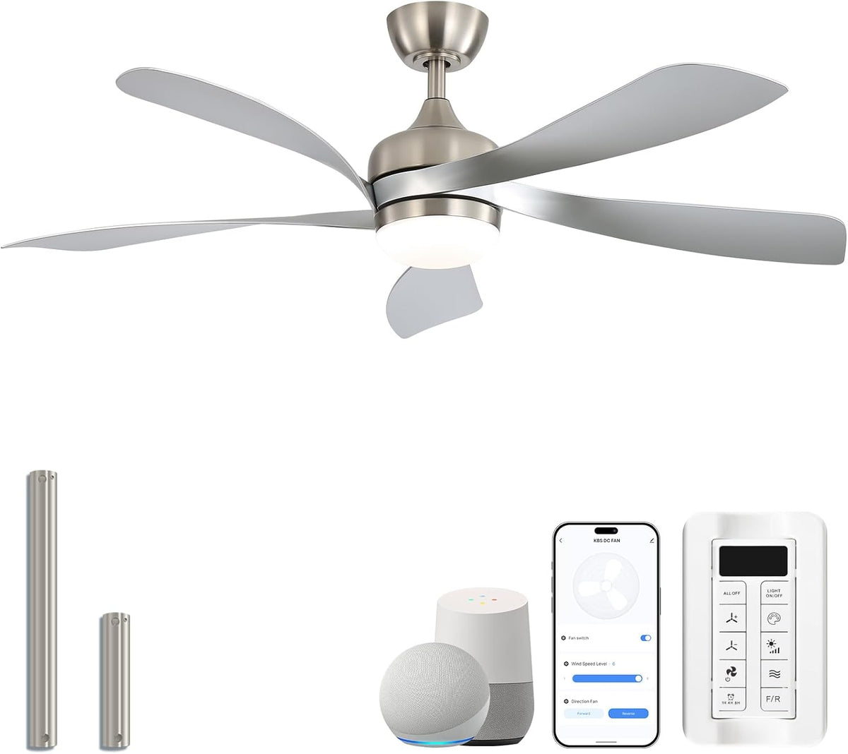 Sofucor Smart Deckenventilator mit Beleuchtung,132cm Deckenventilator mit Licht, Kompatibel mit Alexa/APP, Leise DC für Wohnzimmer, Fernbedienung