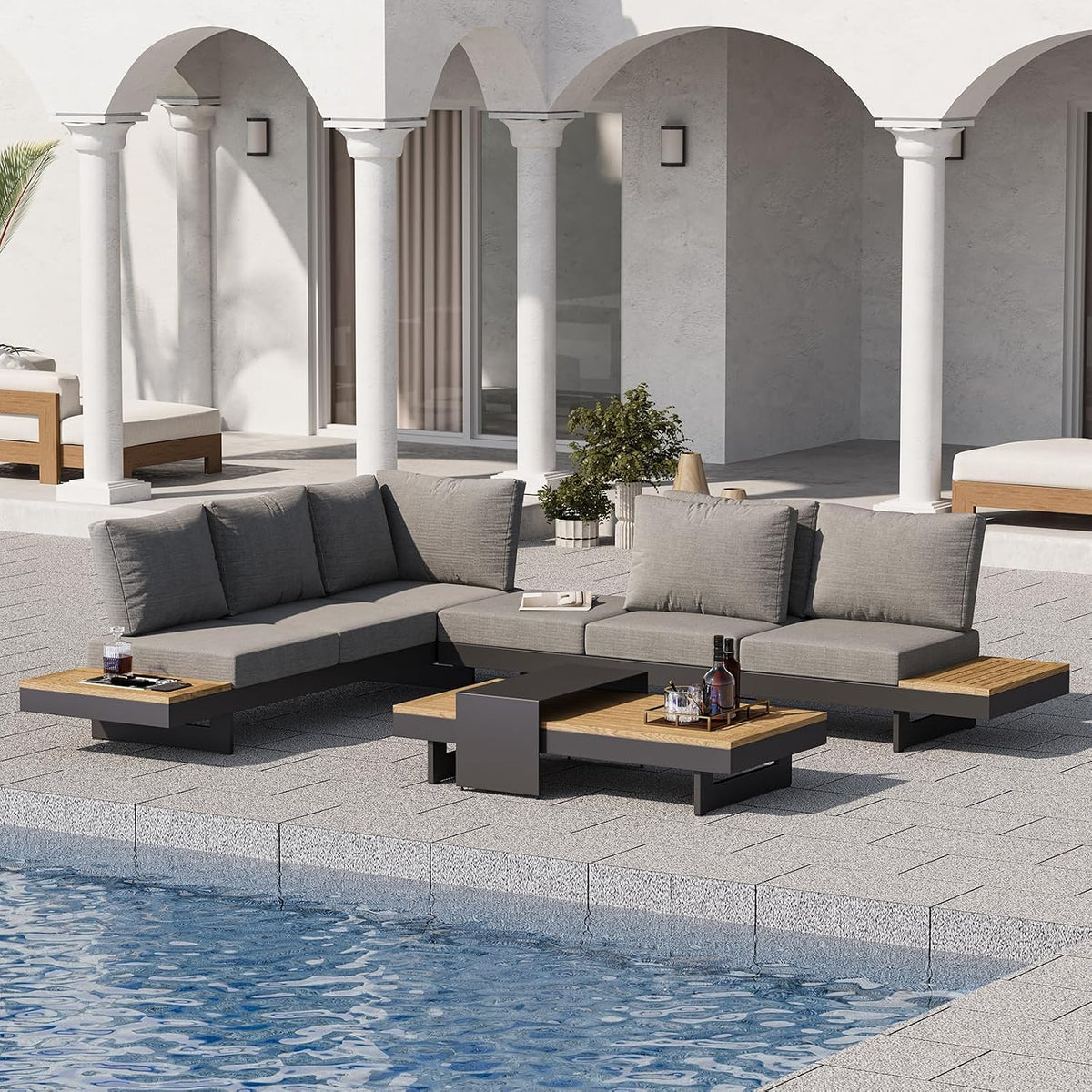Homary 6-Sitzer Garten Lounge Set mit Aluminiumrahmen und Teak