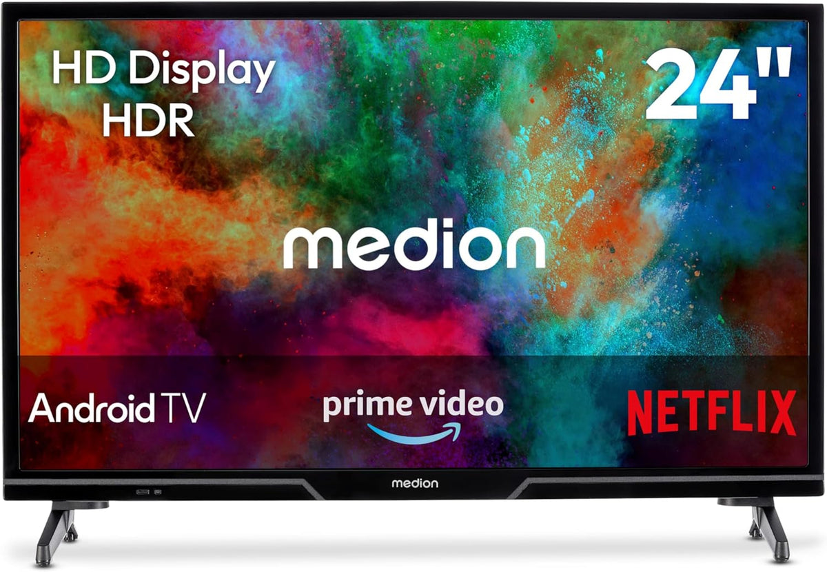 MEDION 59,8 cm (24 Zoll) HD Fernseher (Android TV, Smart TV, HDR, Prime Video, PVR, Bluetooth, MD 824100)
