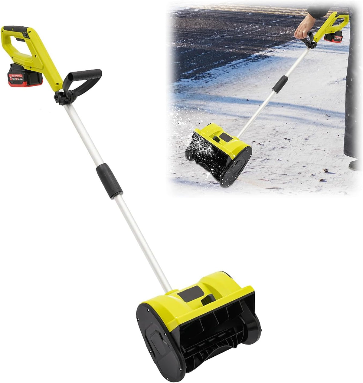 Akku Schneefräse Elektrisch Schneefräsen 8m Wurfreichweite & 16cm Einzugshöhe Kehrmaschine mit 33cm Räumbreite 1200W Straßenkehrmaschine