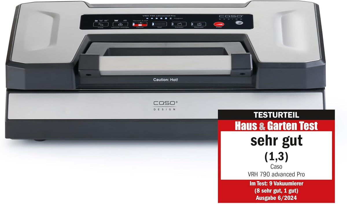 CASO VRH 790 advanced Pro, Profi‑Vakuumierer, 200 Nonstop‑Vorgänge, CASOTEK Liquid‑Funktion, doppelte Schweißnaht, inkl. Standboden‑Beutel