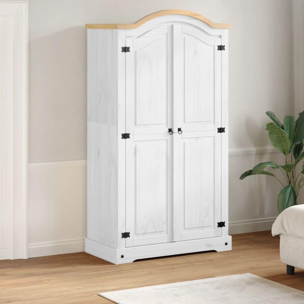 Willood Kleiderschrank Corona Weiß 102x52x186 cm Massivholz Kiefer Garderobenschrank mit Stauraum Metallgriff, Hochschrank für Schlafzimmer, Modern