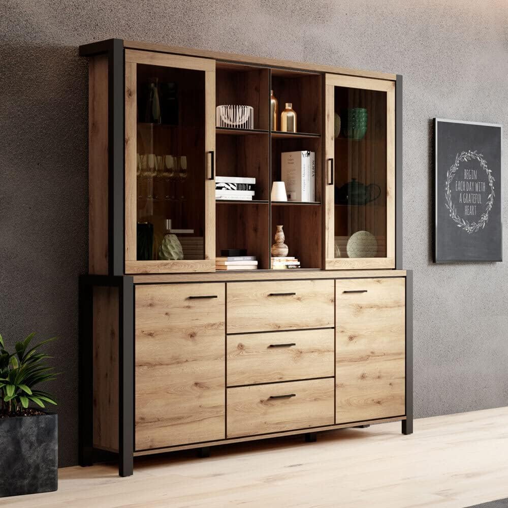 Lomadox Esszimmer Buffetschrank Set in Taurus Eiche Nb. mit LED Beleuchtung, B/H/T: ca. 180/200/41 cm
