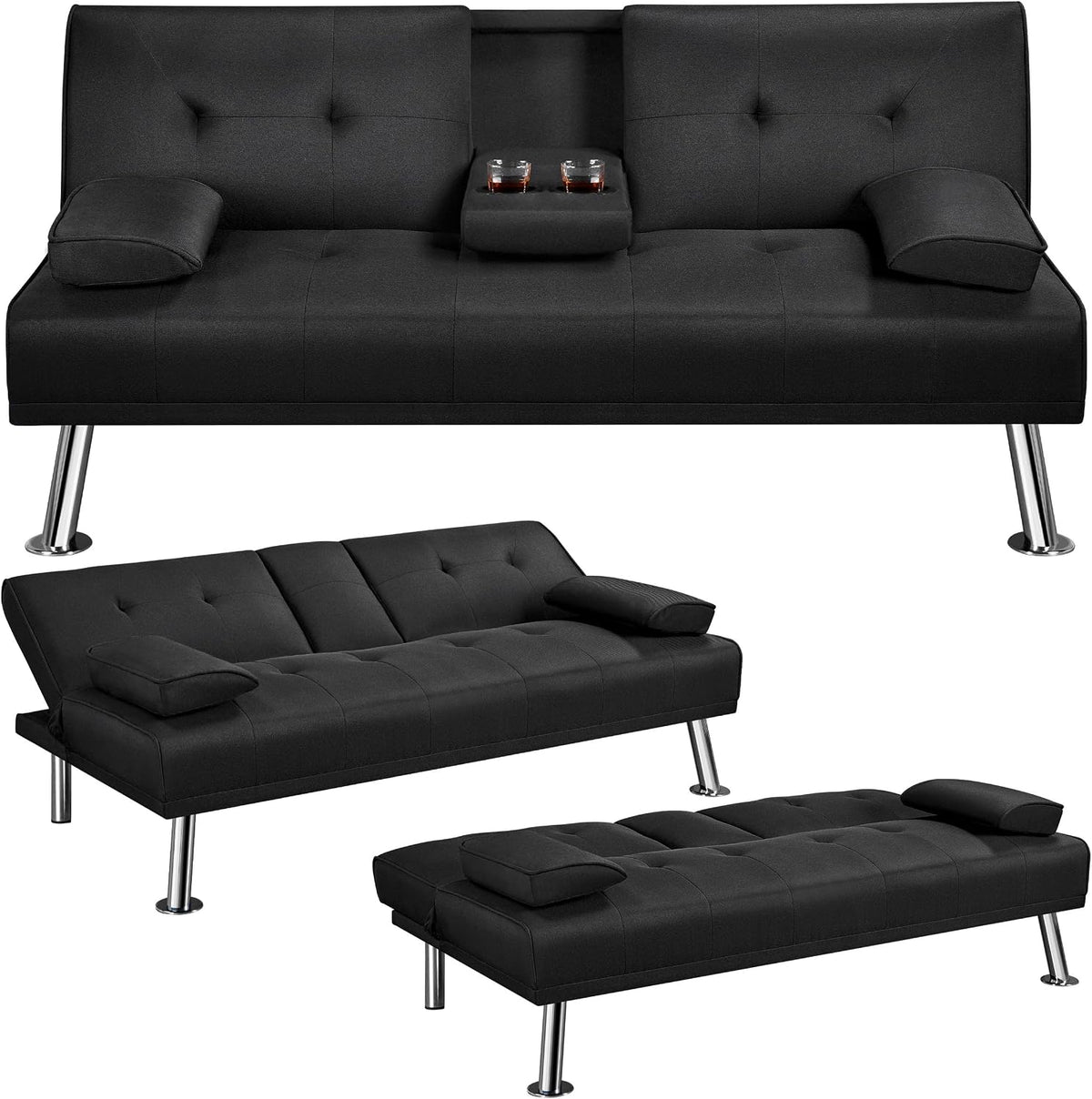 Yaheetech Klappbares Schlafsofa Schwarz mit Liegefunktion