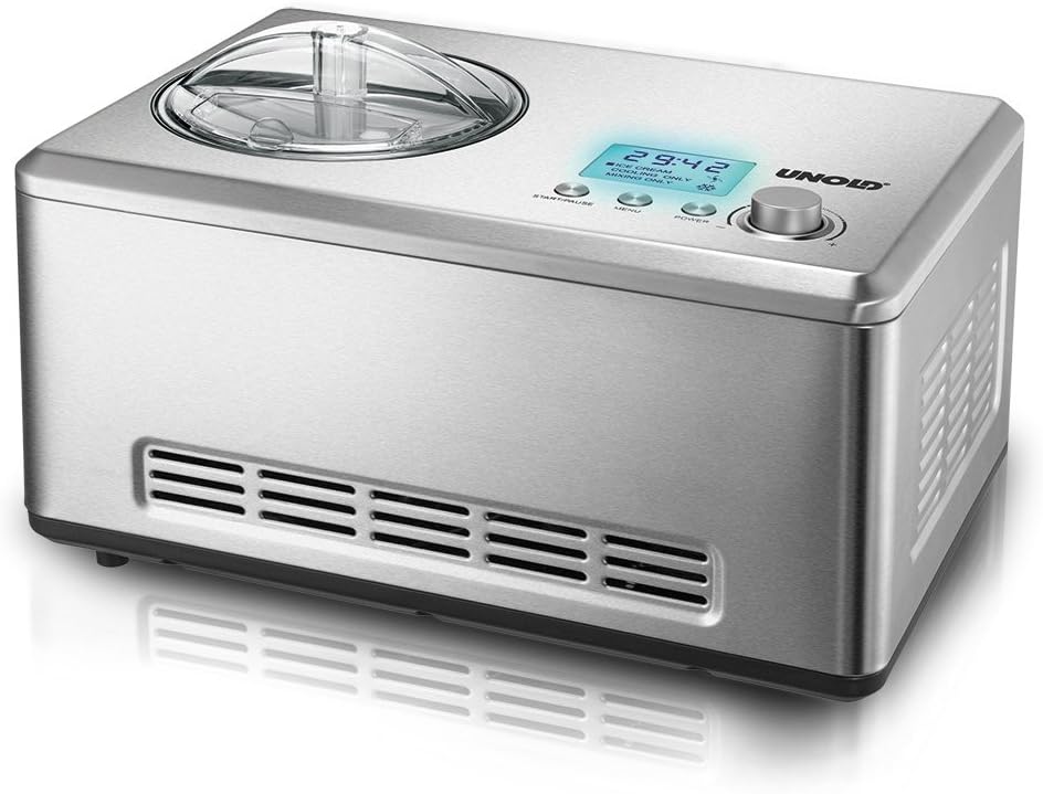 Unold 48876 Eismaschine Nobile, 2 Liter, Edelstahl, 180 Watt, vollautomatischer selbstkühlender Kompressor, LCD-Display