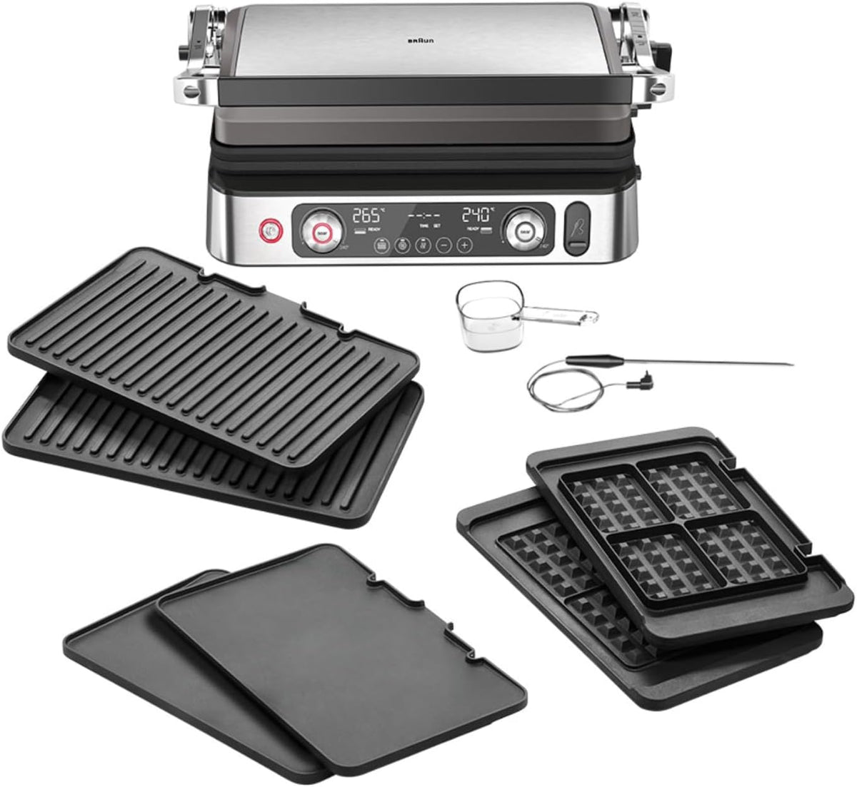 Braun MultiGrill 9 CG 9167, Kontaktgrill mit Grill, Ofen, Flach- und Waffelplatten und Temperaturfühler, Grillpositionen: Kontakt, Fettauffangschale