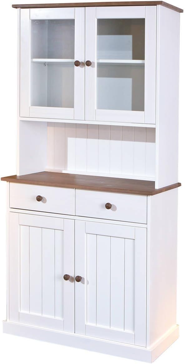 Inter Link, Buffet-Schrank, Vitrinenschrank, Esszimmerschrank, Geschirrschrank, Laudhausstil, Massivholz FSC, 4 Türen, 2 Schubladen, Westerland, 5.2