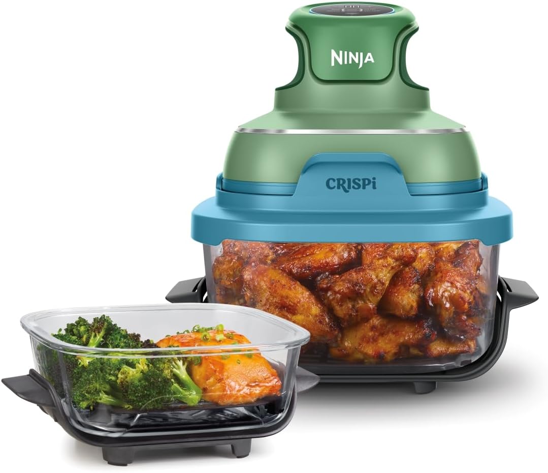 Ninja CRISPi Tragbare Heißluftfritteuse, 4-in-1: Heißluftfrittieren, Pastellgrün FN101EUGNBL, 3,8 l & 1,4 l, 1700 W, Braten, Aufknuspern
