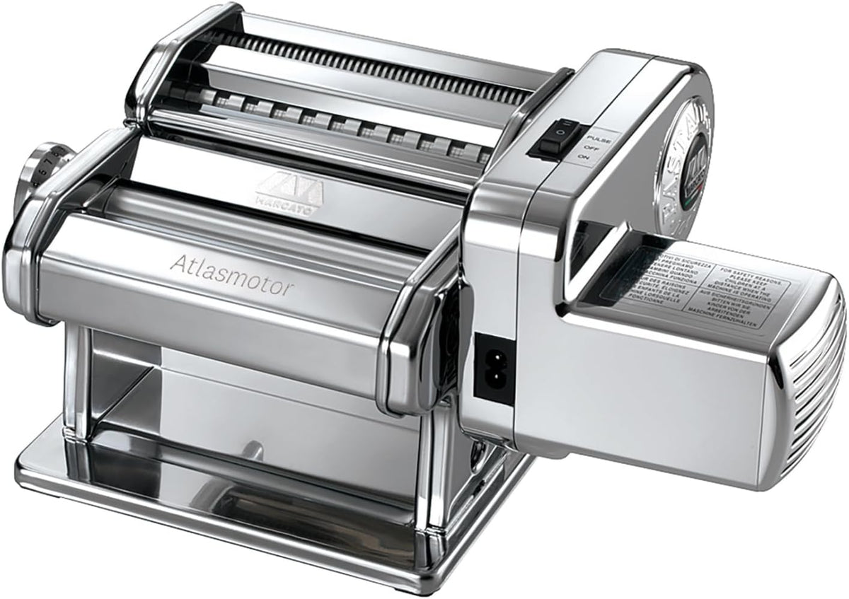 Marcato Elektrische Nudelmaschine Atlas 150 + Motor, Für Pasta, aus Edelstahl, Atlasmotor, Lasagne, Fettuccine, Tagliolini