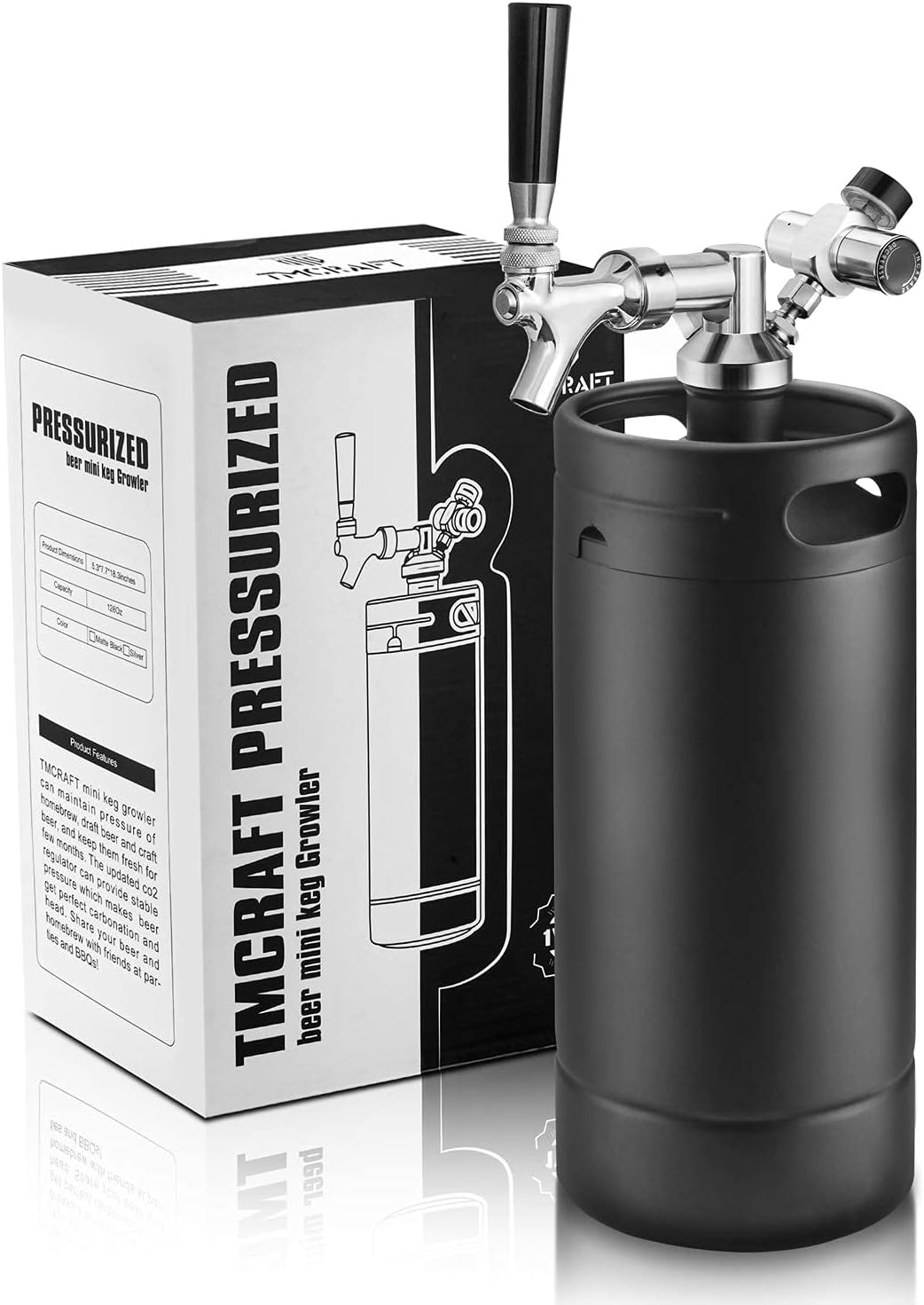TMCRAFT 4 Liter Mini Edelstahl Bierfass mit Bierspender Set, tragbares Growler Keg mit Fassbierhahn unter Selbstregelungssystem und co2-Regler hält
