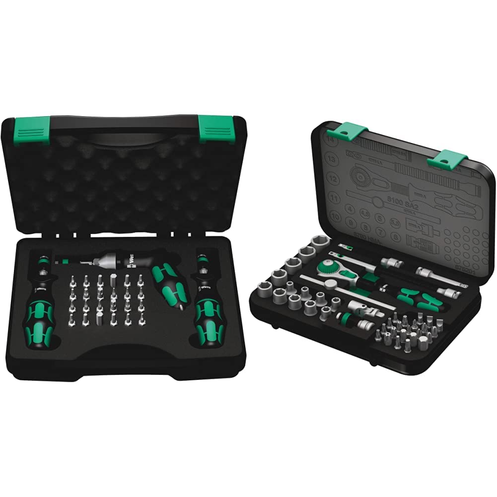 Wera 7440/41/42 Kraftform Drehmomentschraubendreher-Satz, 27-teilig, 42-teilig, 1/4 Zoll metrisch, 05074739001 & 8100 SA 2 Zyklop Speed-Knarrensatz