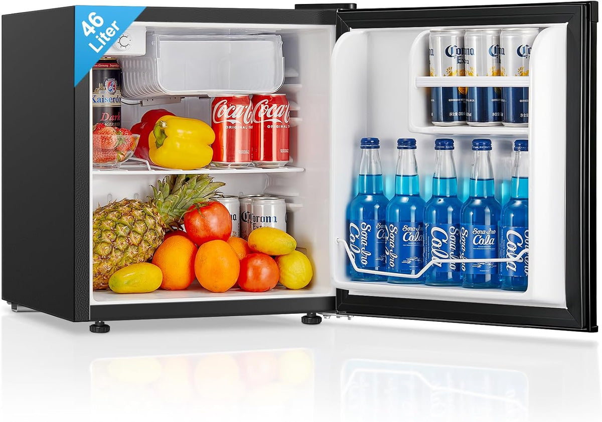 FOHERE Mini Kühlschrank 46L, Kleiner Kühlschrank mit 7-Stufige Kühlung, für Hotel, Energieeffizienter, Superleise, Büro, Kleine Wohnungen, Schwarz