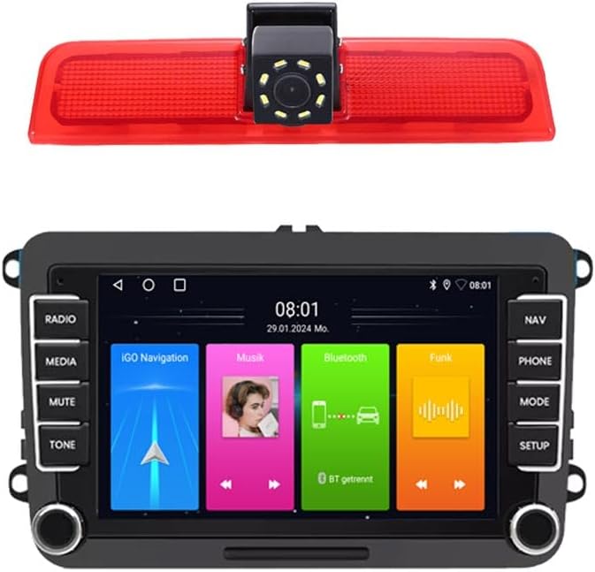 CarPlay und Android Auto Display, Bluetooth,Mirrorlink,GPS Navi Navigationsgerät mit Bremslicht Rückfahrkamera für VW Caddy Life 2K Facelift 1 Kasten