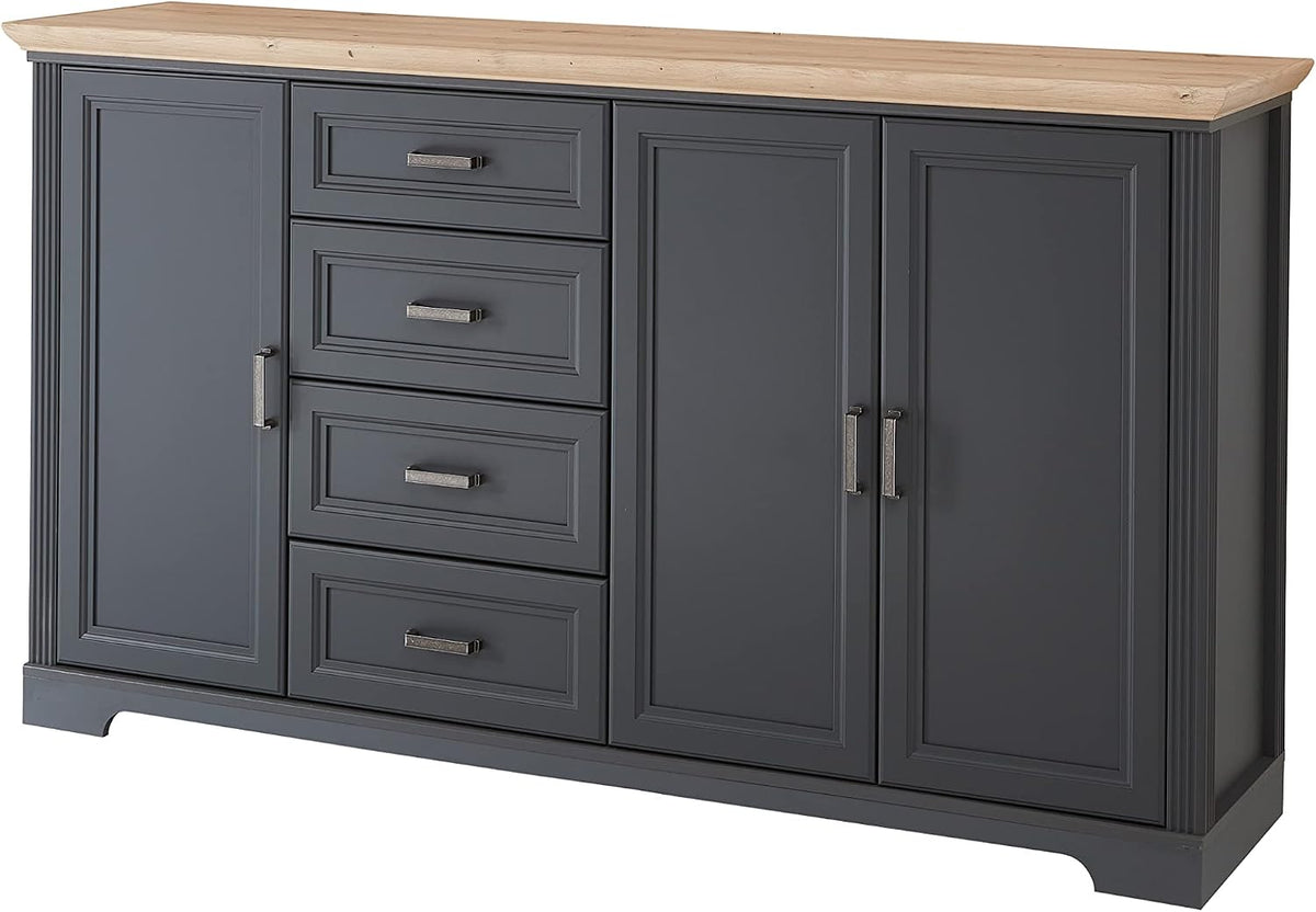 Stella Trading JASMIN Sideboard in Graphit, Kommode im Landhausstil mit Schubladen und viel Stauraum, 182 x 102 x 41 cm (B/H/T), Artisan Eiche Optik