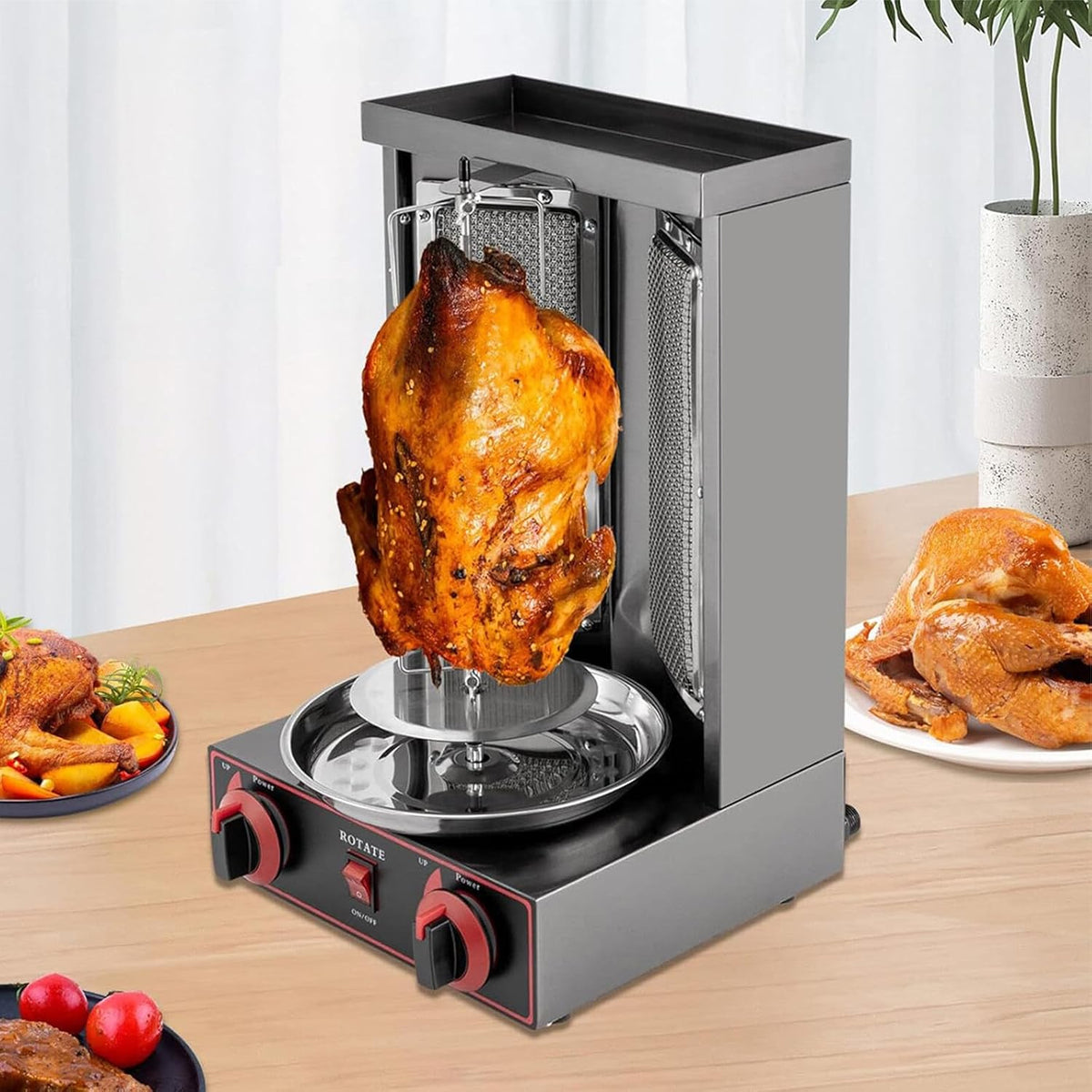 Gasgrillmaschine, Döner-Kebab-Maschine mit 2 Brennern, Fleischbratmaschine für den gewerblichen und privaten Gebrauch, vertikaler Hähnchendrehspieß
