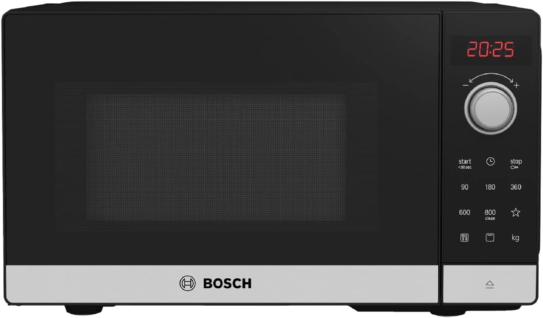 Bosch FEL023MS2 Serie 2 Mikrowelle, 26 x 44 cm, 800 W, Drehteller 27 cm, AutoPilot 8 mit 8 Automatikprogramme, Quarzgrill, Timer, LED-Touchdisplay