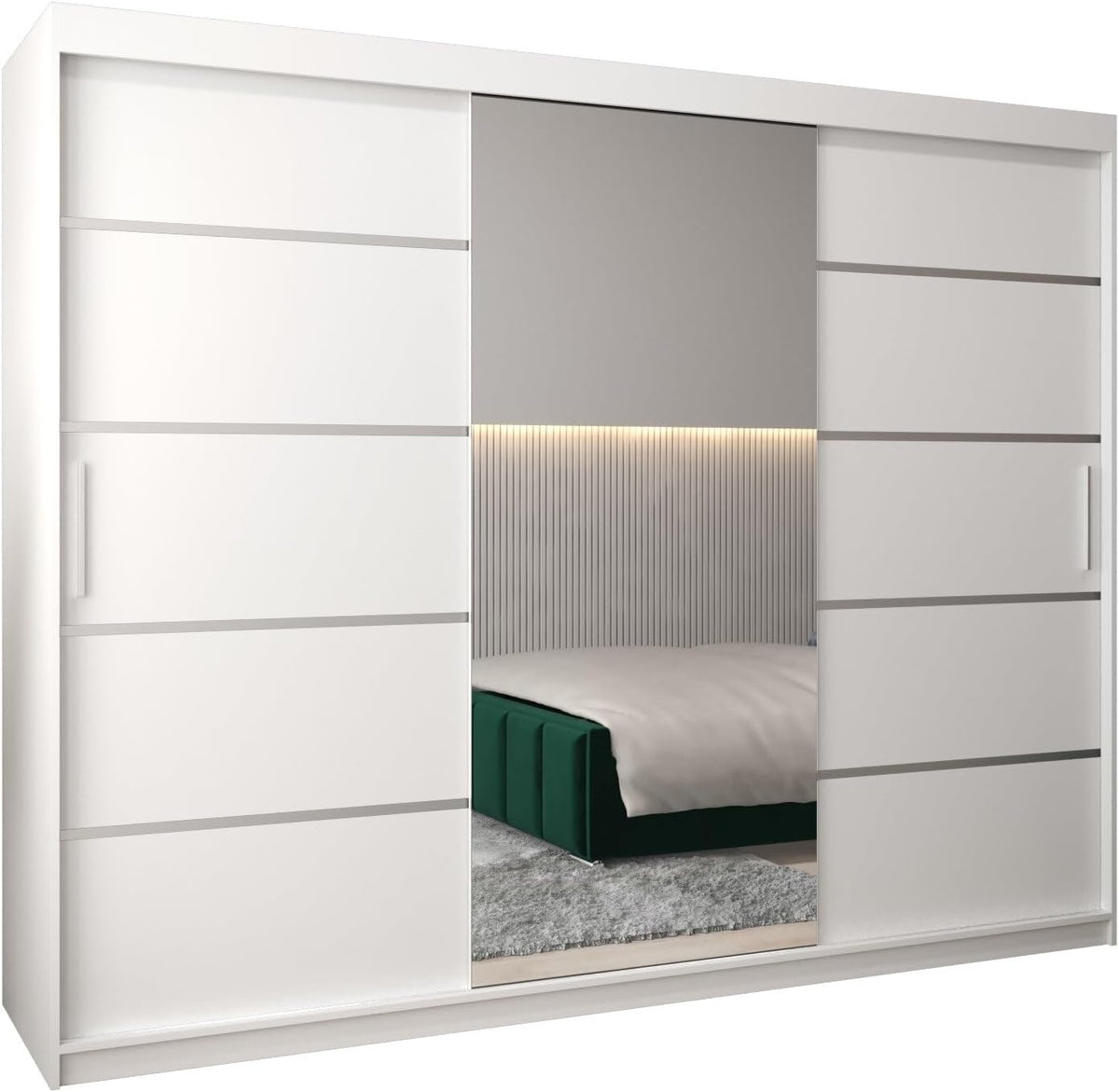 MEBLE KRYSPOL Kleiderschrank mit Spiegel Verona 2, Schrank Schlafzimmer, Kleiderstange Schrank, Garderobenschrank, Mehrzweckschrank DREI Schiebetüren