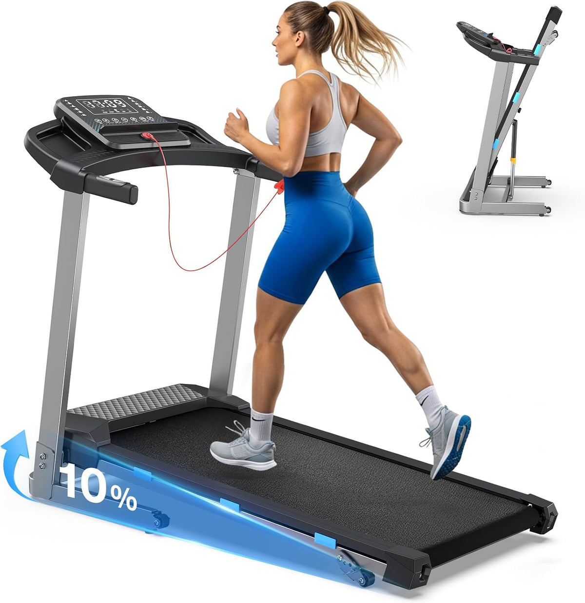 Laufband für Zuhause mit Steigung, Stabil bis 180KG, 12km/h Laufband Klappbar mit 12 HIIT, 3,5PS Leise Treadmill for Home mit LED-Anzeige