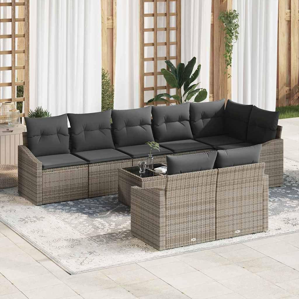 Gartensofa-Set 9-Teilig Hellgrau Poly-Rattan mit Ecksofa und Armlehnen