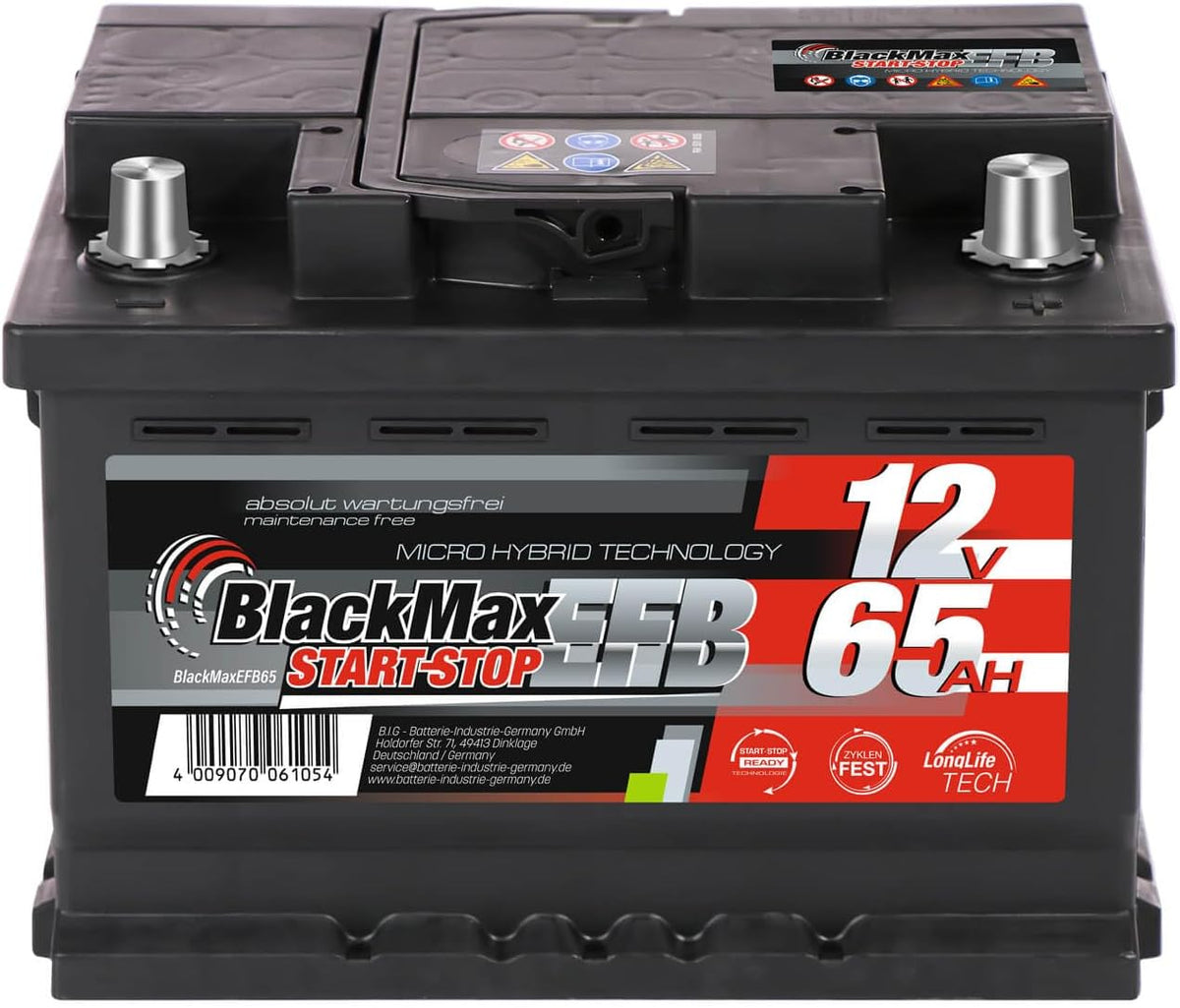 Autobatterie Start-Stop EFB 12V 90Ah 900A BlackMax Starterbatterie statt 65Ah 70Ah 75Ah