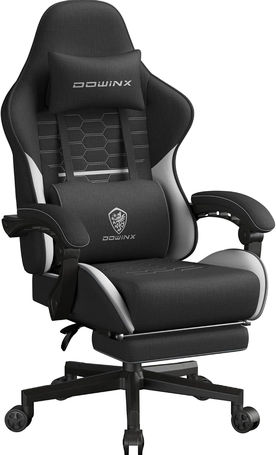 Dowinx Gaming Stuhl Tasche Frühling Kissen, Ergonomischer PC-Stuhl mit Kopfstütze, Atmungsaktiver Bürostuhl aus Hochwertigem Stoff, Großgröße