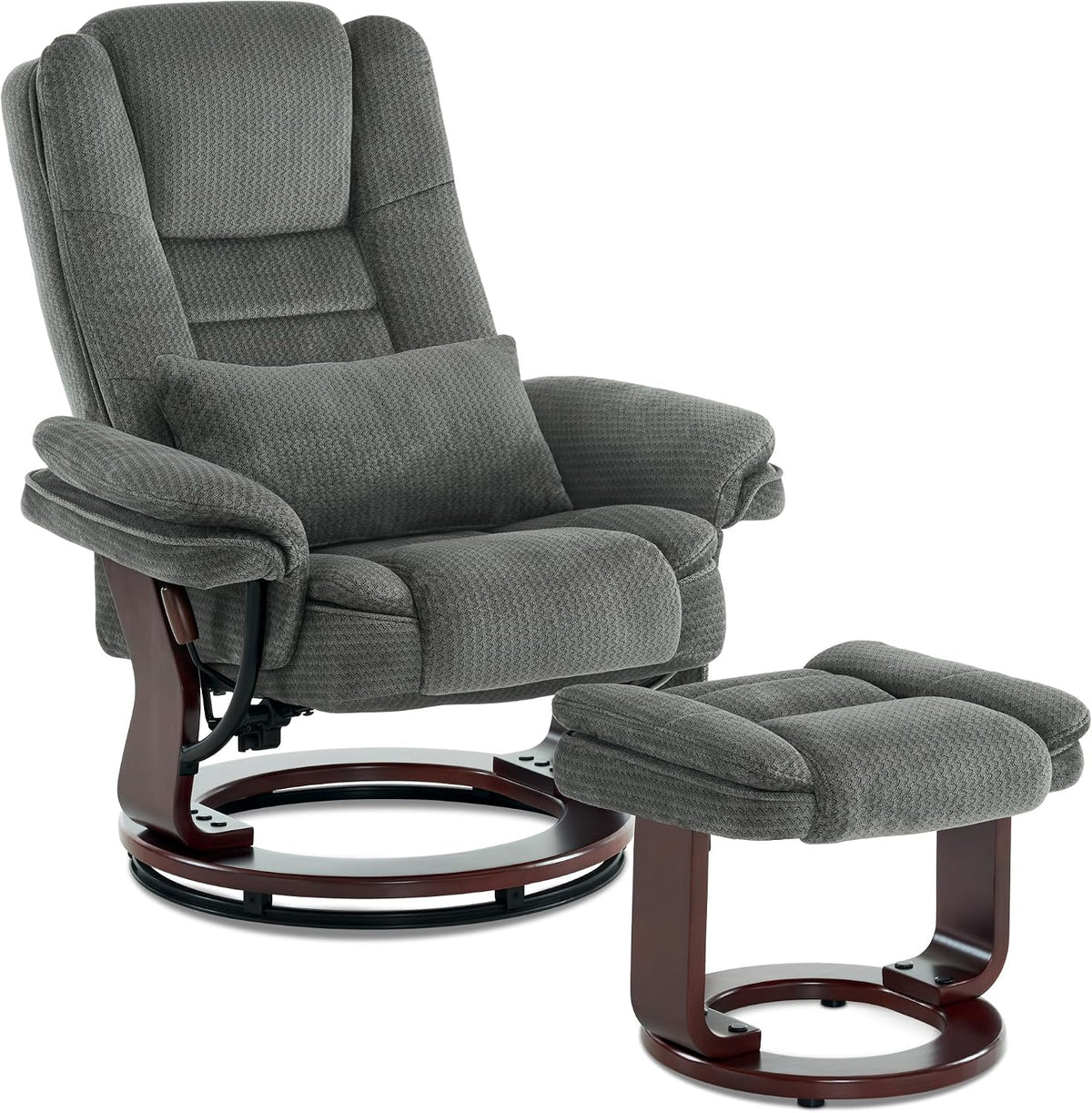 M MCombo Relaxsessel mit Liegefunktion, bis 120 Kg Belastbarer TV-Sessel für Wohnzimmer, 360°Drehbarer Fernsehsessel mit Hocker, Lesesessel Bequem