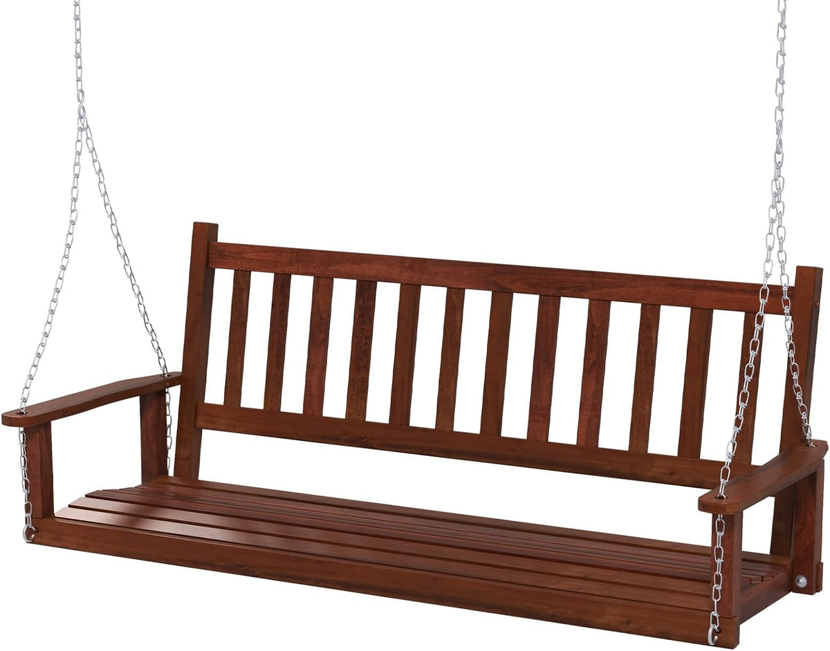 COSTWAY Hängebank Outdoor, 3-Sitzer Schaukelbank aus Massivholz, Braun