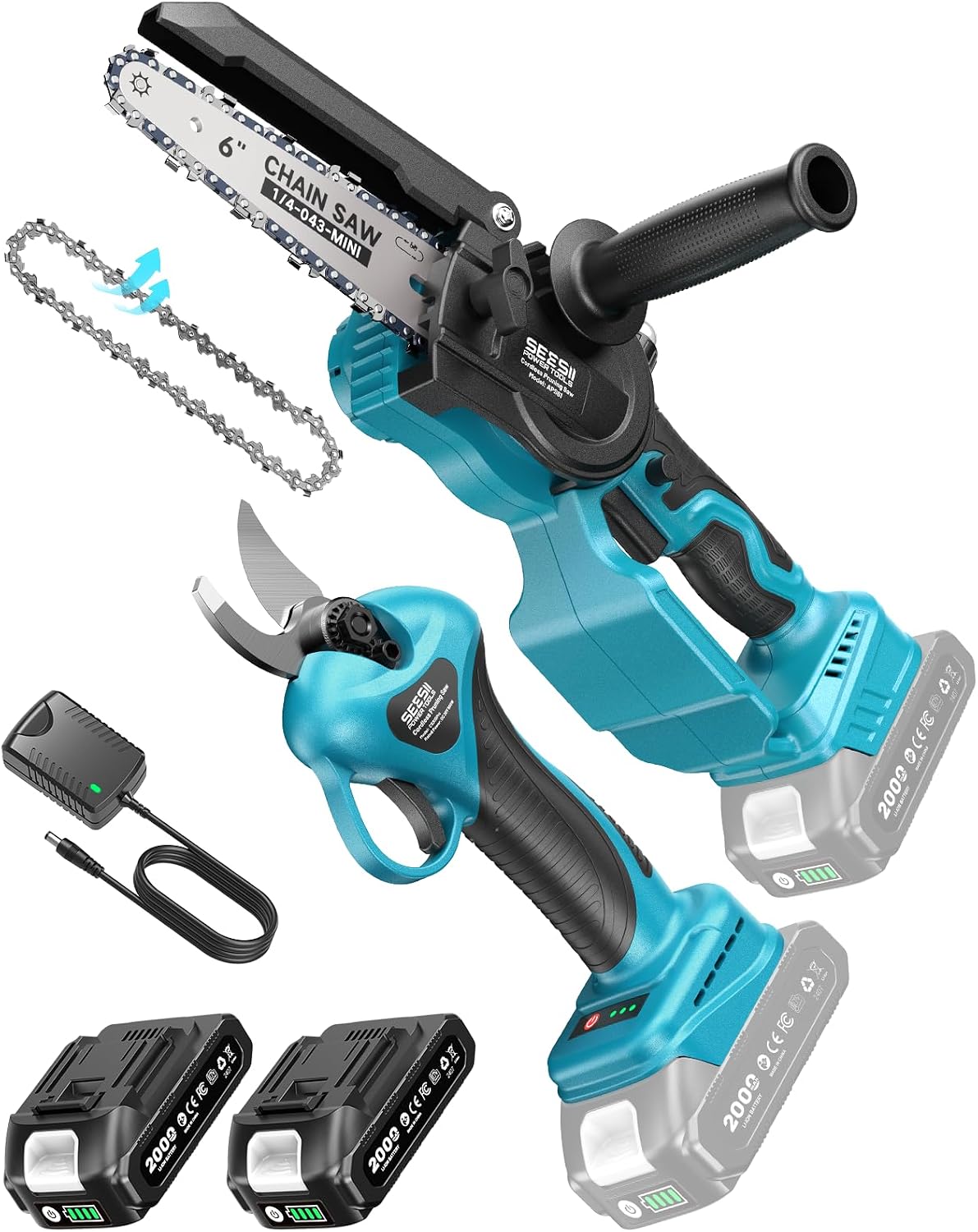 SEESII 6 Zoll Mini Akku Kettensäge, 2-in-1 Elektrische Astschere für Stamm