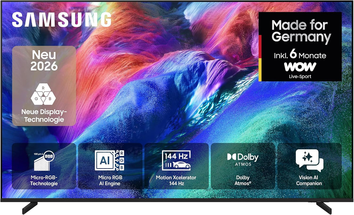 Samsung Micro RGB R85H 4K 85 Zoll (214 cm), Motion Xcelerator 144Hz, UHD Fernseher, Micro RGB HDR+ & AI Engine für realitätsnahe Farben, Dolby Atmos