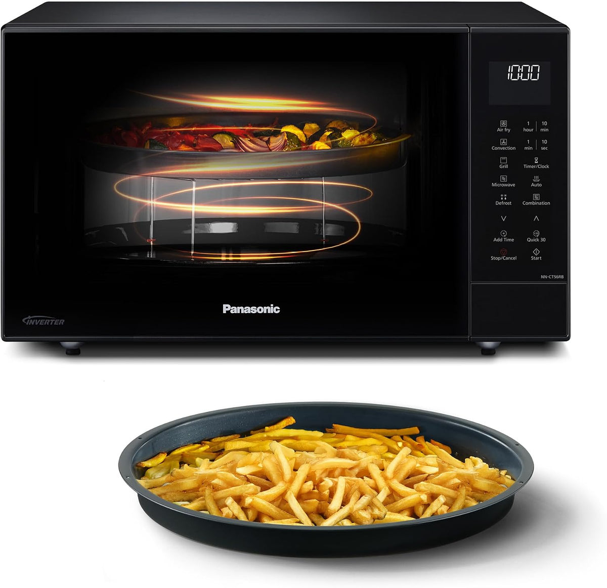 Panasonic NN-CT56RBEPG 27L 4-in-1 Kombimikrowelle mit Airfryer, 1000W Inverter, Konvektion Grill, 19 Automatikprogramme, Schwarz