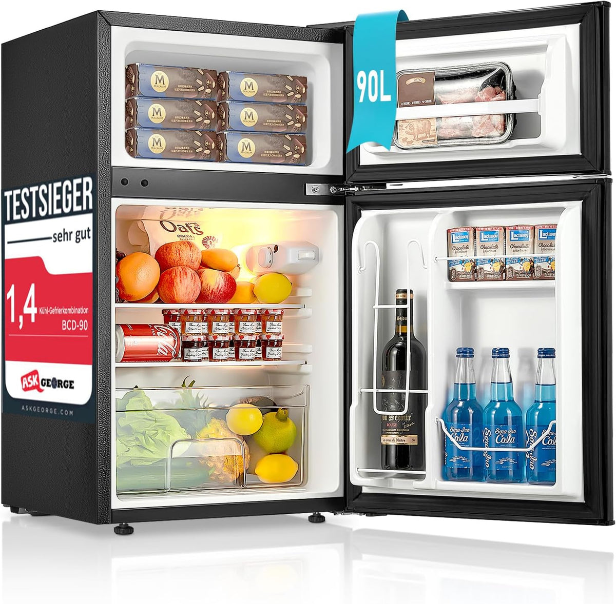 FOHERE Mini Kühlschrank mit Gefrierfach Klein 90L, 26 L Gefrierfach