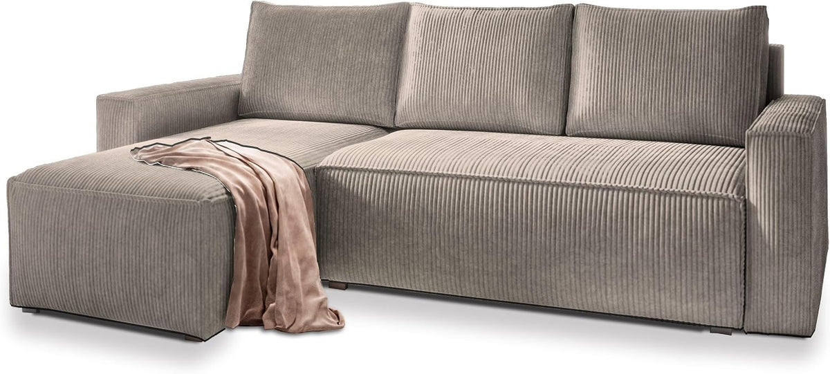 Masseno Ecksofa POTARO mit Schlaffunktion L-Form, Sofa mit Bettkasten, Wohnzimmersofa, Couch, Soffa, Bettsofa, Couchgarnitur- Beige, POSO 02