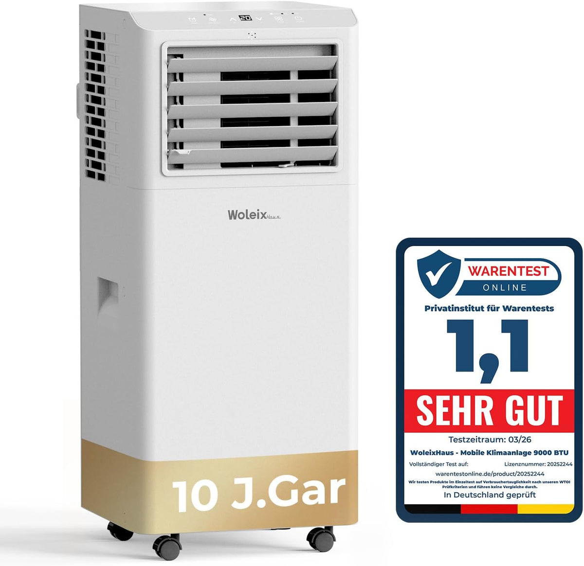Mobile Klimaanlage 9000 BTU, Mobiles Klimagerät leise 55dB, Klimaanlage Mobil mit Abluftschlauch, mit Timer