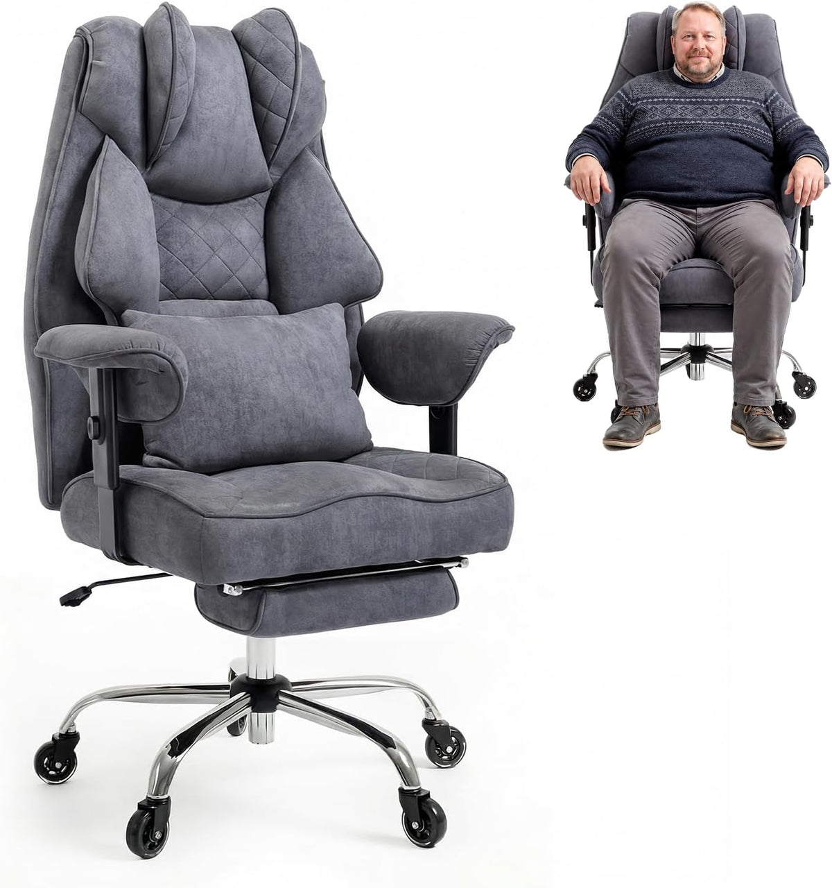 Ergonomischer Bürostuhl 200kg, XXL Chefsessel Fußstütze Homeoffice