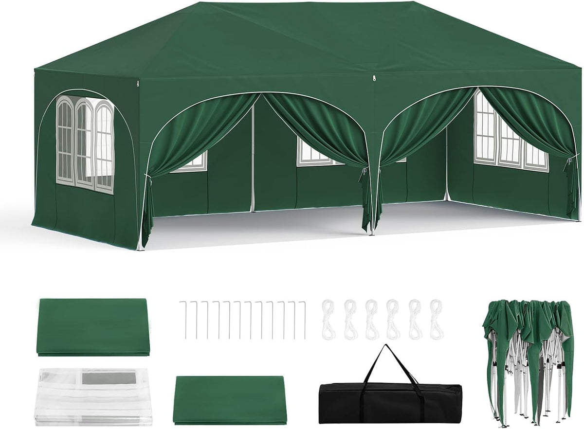 WOLTU Faltpavillon 3x6m Pop up mit 6 Seitenwänden Pavillon Partyzelt Grün