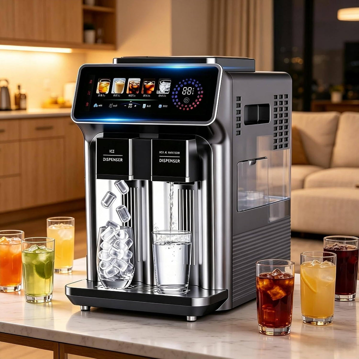 Tisch-Eiswürfelmaschine mit automatischer Eisausgabe und Sichtfenster