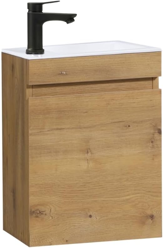 Gäste-WC Waschtisch Set 40 cm Vormontiert Klein Waschbecken mit Unterschrank (Eiche 40cm, Ohne Wasserhahn)