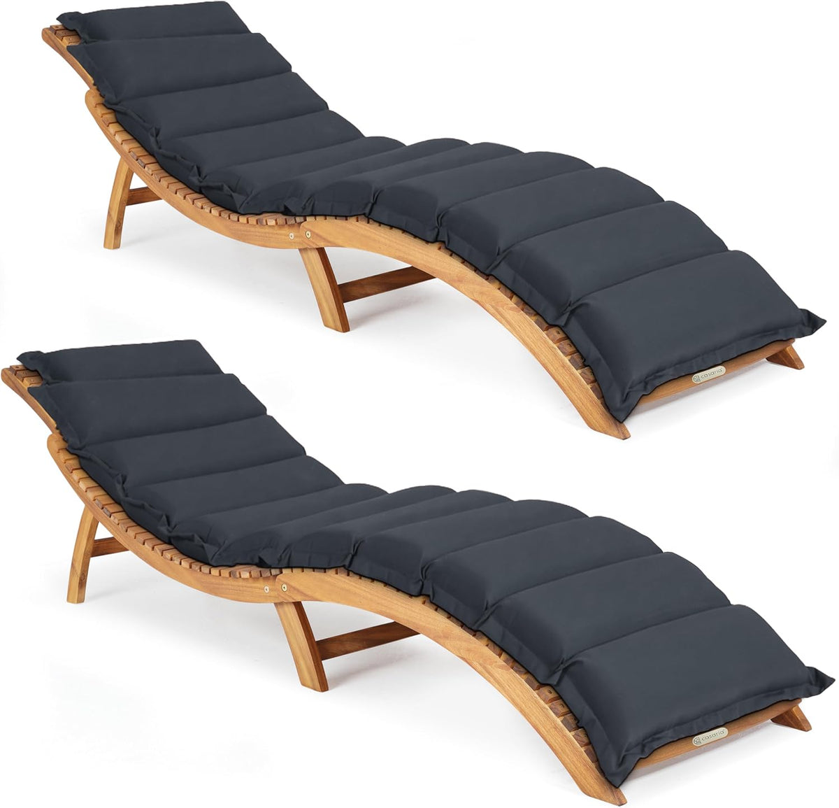 CASARIA 2X Sonnenliege Holz inkl. Auflage Anthrazit FSC-Zertifiziert Akazie 320kg Belastbar 190x60cm Klappbar Tragegriff Gartenliege Balkon Garten