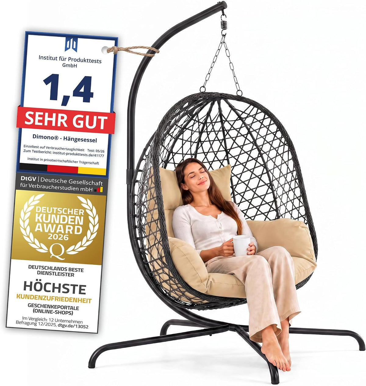 Hängesessel mit Gestell Hängekorb, Indoor & Outdoor Hängestuhl 120 kg