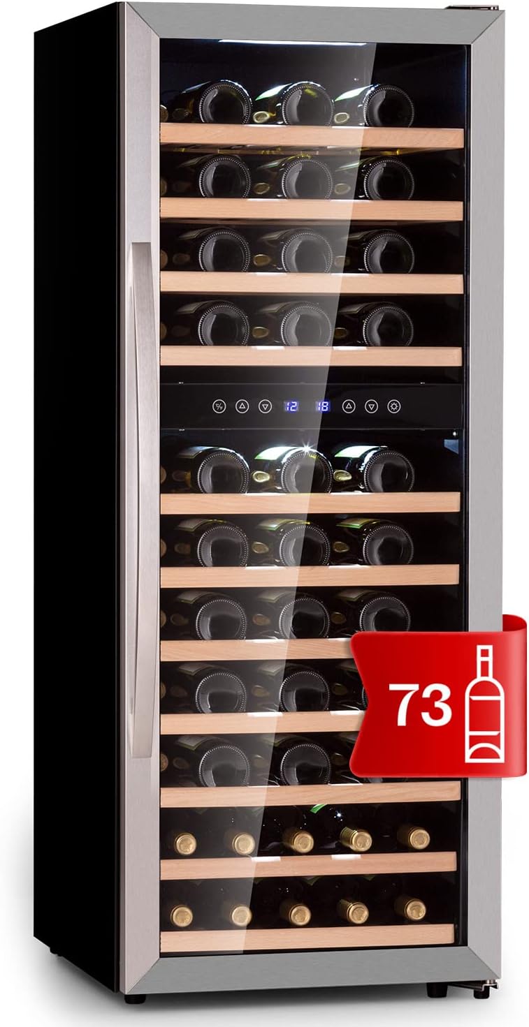 Klarstein Weinkühlschrank, Kühlschrank mit Glastür, 5-18 °C, Getränkekühlschrank Schmal, Getränkekühlschränke Freistehend, Weinkühlschrank Klein